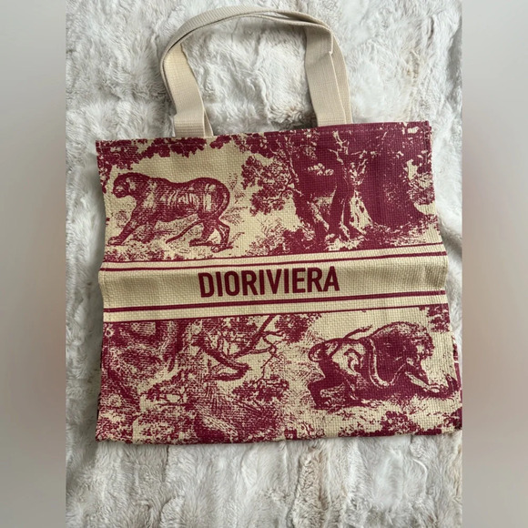 NWT CHRISTIAN DIOR Straw Dioriviera Tote Red ❤️ - Picture 6 of 9